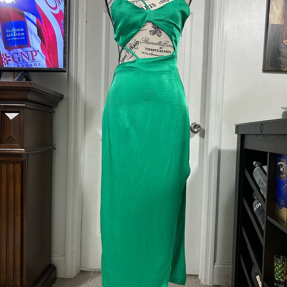 Zara Vibrant Green Satin Dress